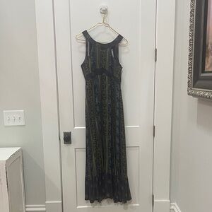 Free People Blue and Green Lace Up Back Maxi Dress